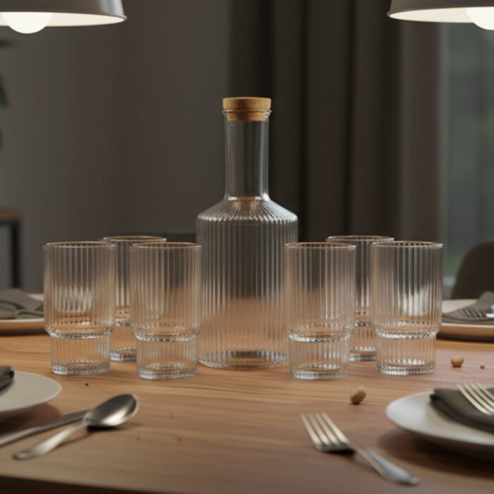 AMBER SUNSET CARAFE SET (1 BOTTLE WITH 6 CUPS)